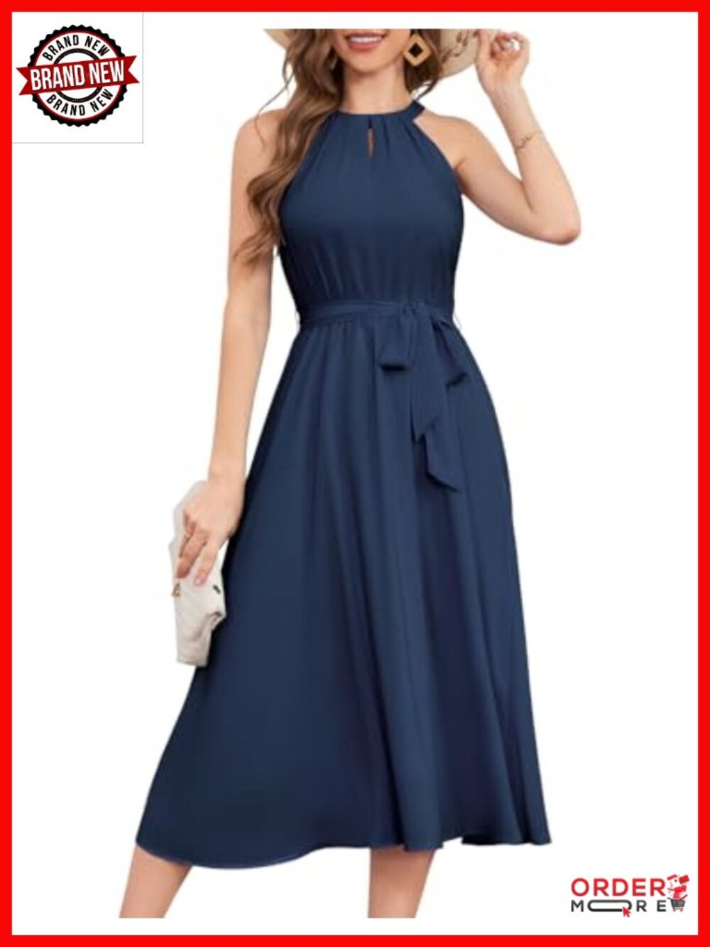 Women Halter Chiffon Maxi Dress Sleeveless A-Line Back Zipper Solid Wedding